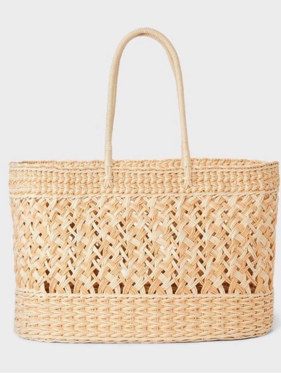 Shade & Shore Handbags - Shade & shore Woven Straw Tote Bag in Natural Two-Tone